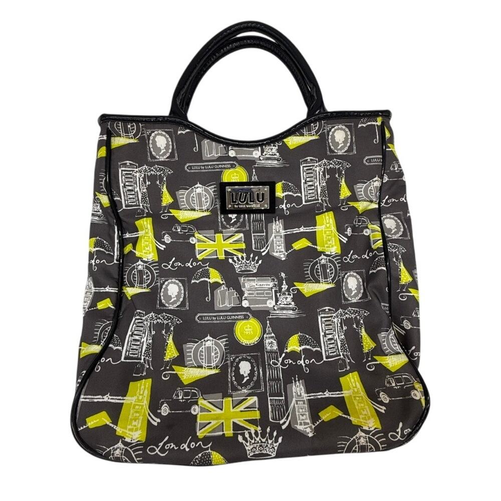 Lulu by Lulu Guinness London Print Tote Bag w/ Pouch Matching Black Yellow White - Picture 3 of 16